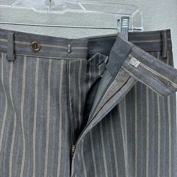 Mabro Suit Mens IT 54L‎ US 44L 2PC 34x30.5 Brown Blue Striped Wool Super 100s